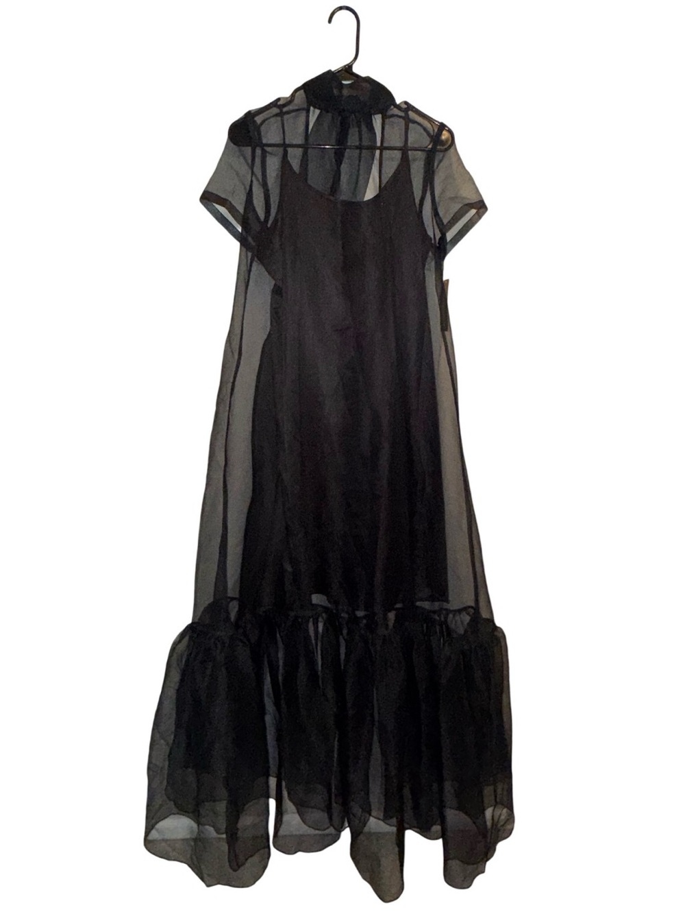NEW Few Moda Caara Black Melody Sheer Organza Overlay Maxi Dress Back Bow - Picture 2 of 13